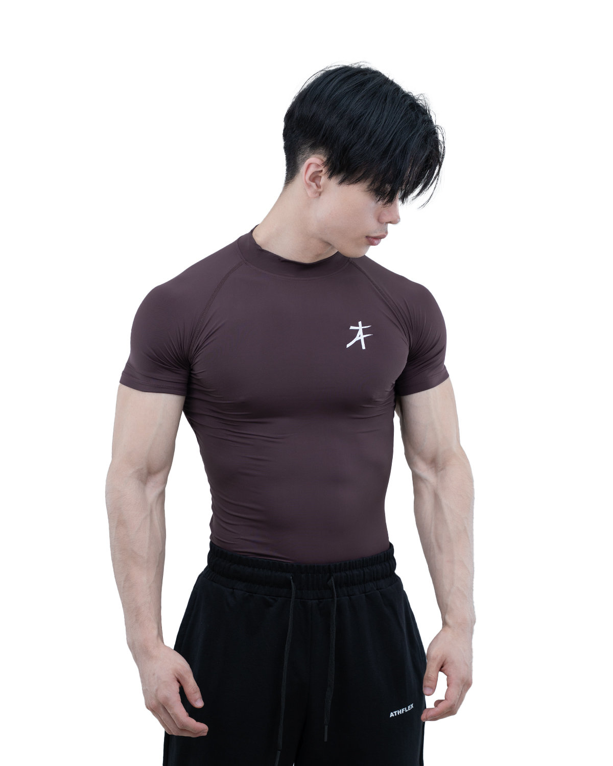 Luxurious Men Athflex Men's High-Neck Compression T-Shirt - Nylon Spandex Blend, Moisture-Wickin