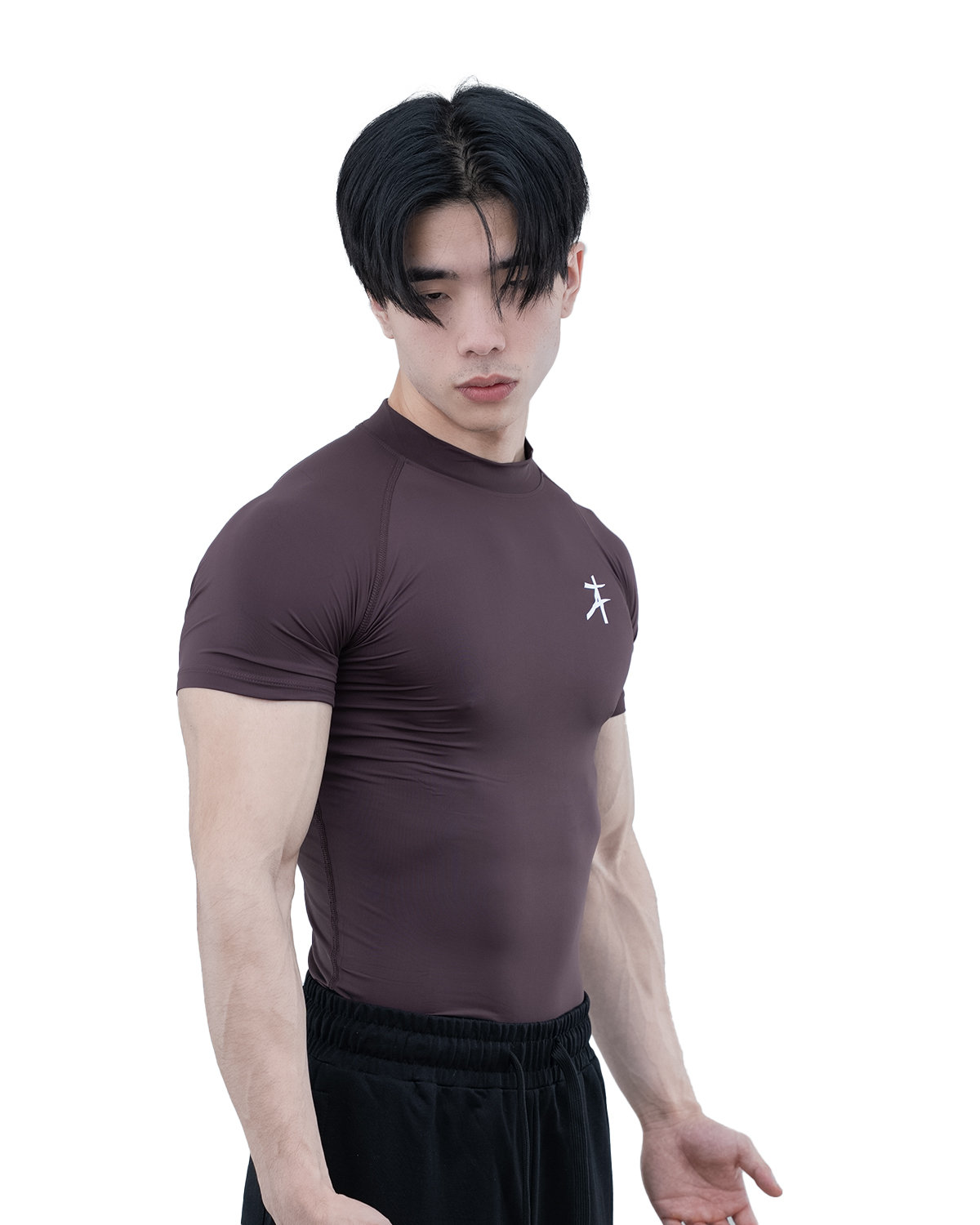 Luxurious Men Athflex Men's High-Neck Compression T-Shirt - Nylon Spandex Blend, Moisture-Wickin