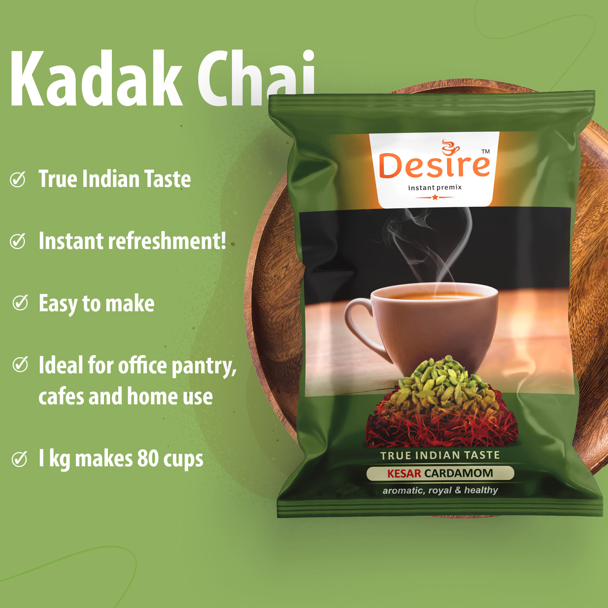 Desire Kesar Cardamom Tea Instant Tea Premix, 1 Kg