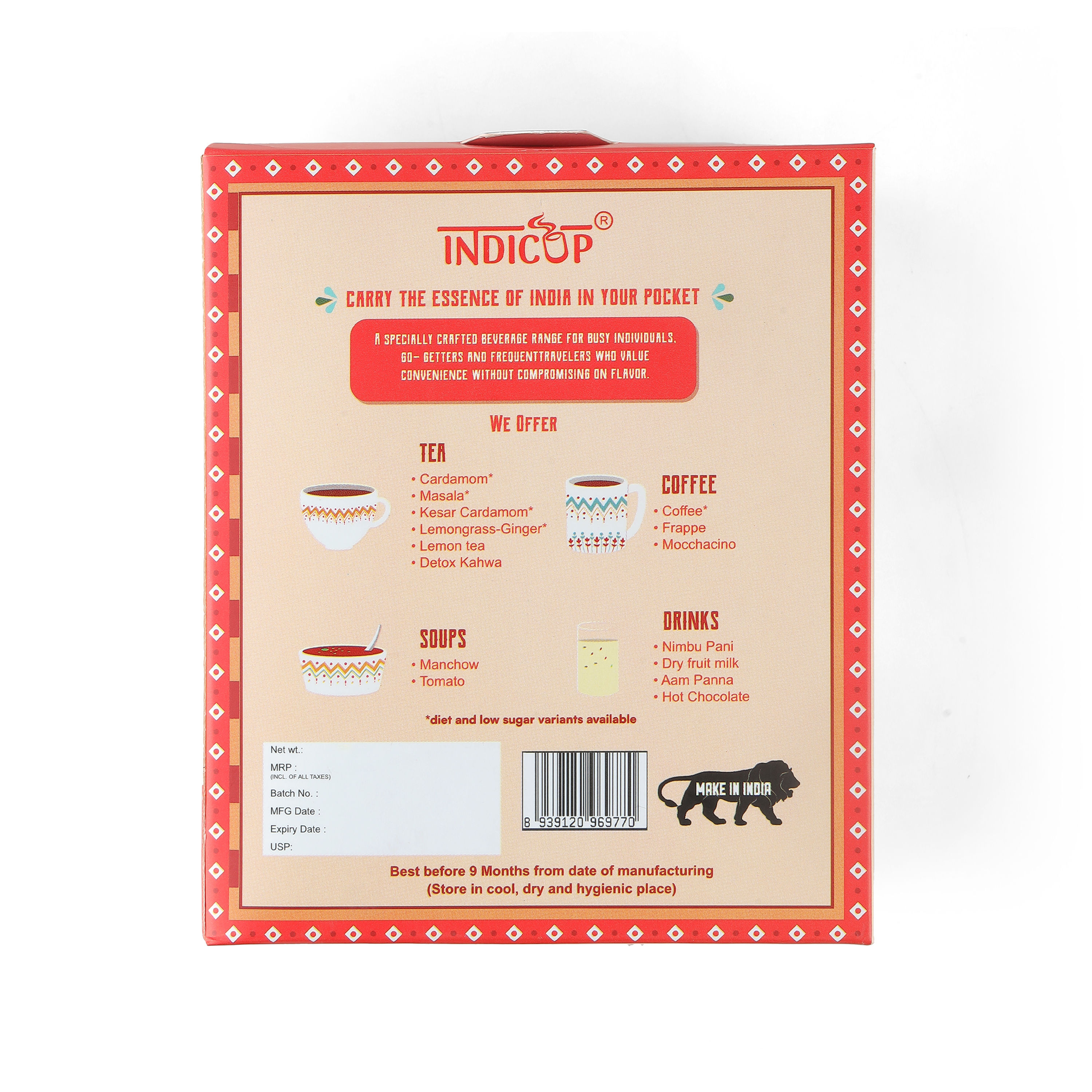 INDICUP Instant Tea Premix Sachets Assorted Flavors Cardamom, Lemongrass Ginger, Masala Chai & Kesar Cardamom Premix, 140 gm - 10 Sachets