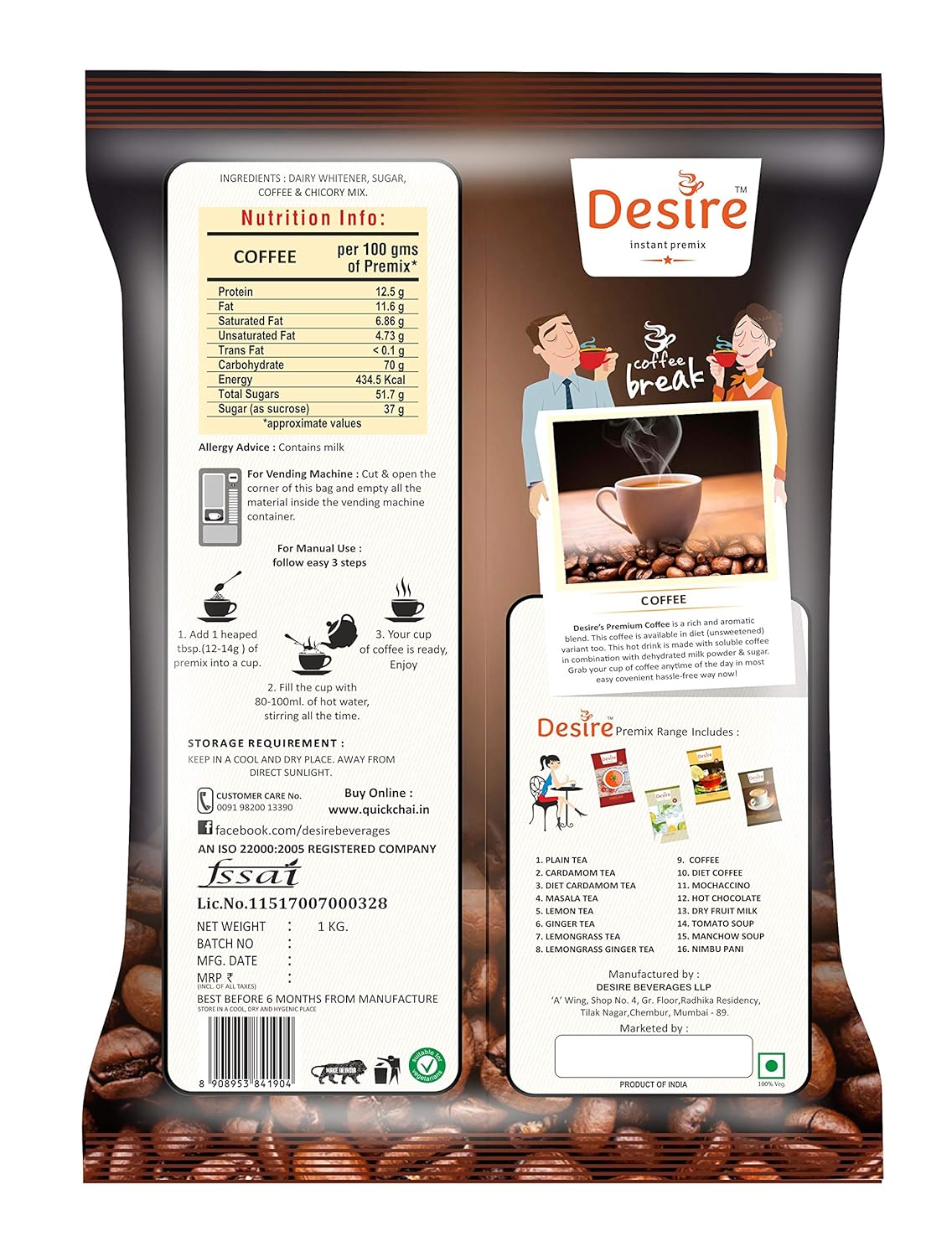 Desire Instant Coffee Premix, 1 Kg