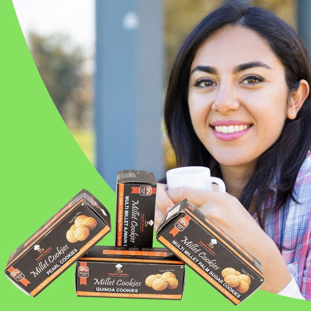 Healthy Master Crunchy Cookies Combo (Palm Suger Cookies, Pearl Cookies, Quinoa Cookies, Ajwain Cookies), 120 gm Each - Pack of 4