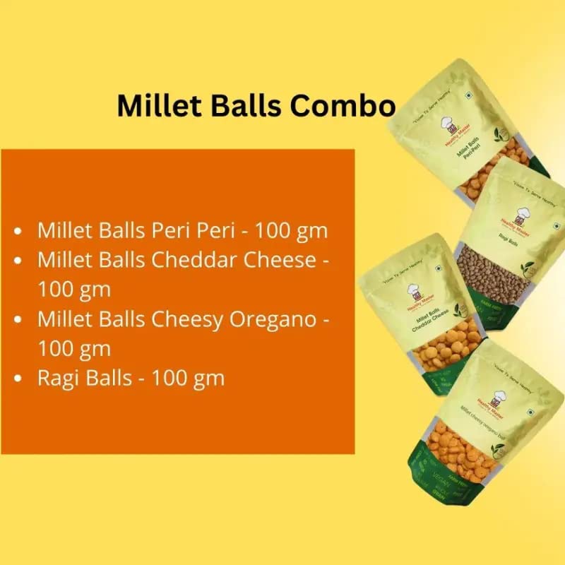 Healthy Master Millet Balls Combo (Ragi, Cheesy Oregano, Peri Peri And Cheddar Cheese Balls), 100 gm Each - Pack of 4
