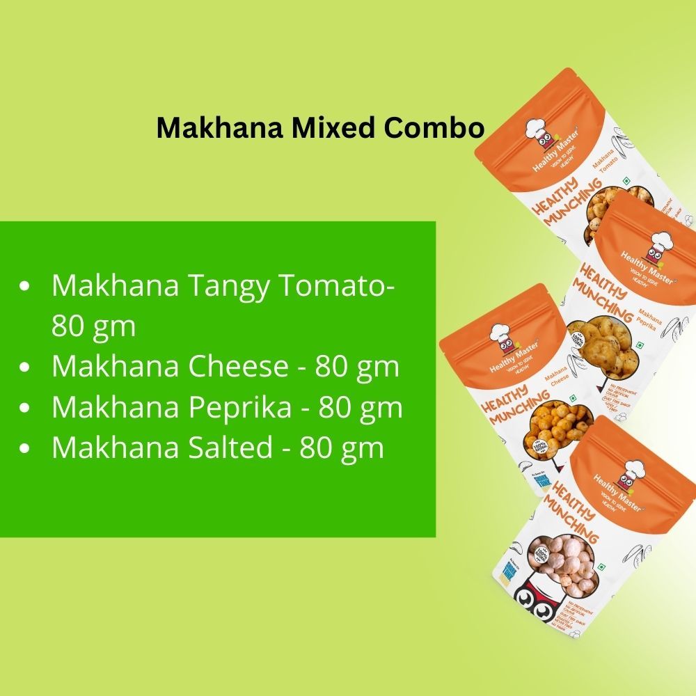Healthy Master Makhana Mixed Combo (Makhana Tangy Tomato, Makhana Peprika, Makhana Cheese, Makhana Salted), 80 gm Each - Pack of 4