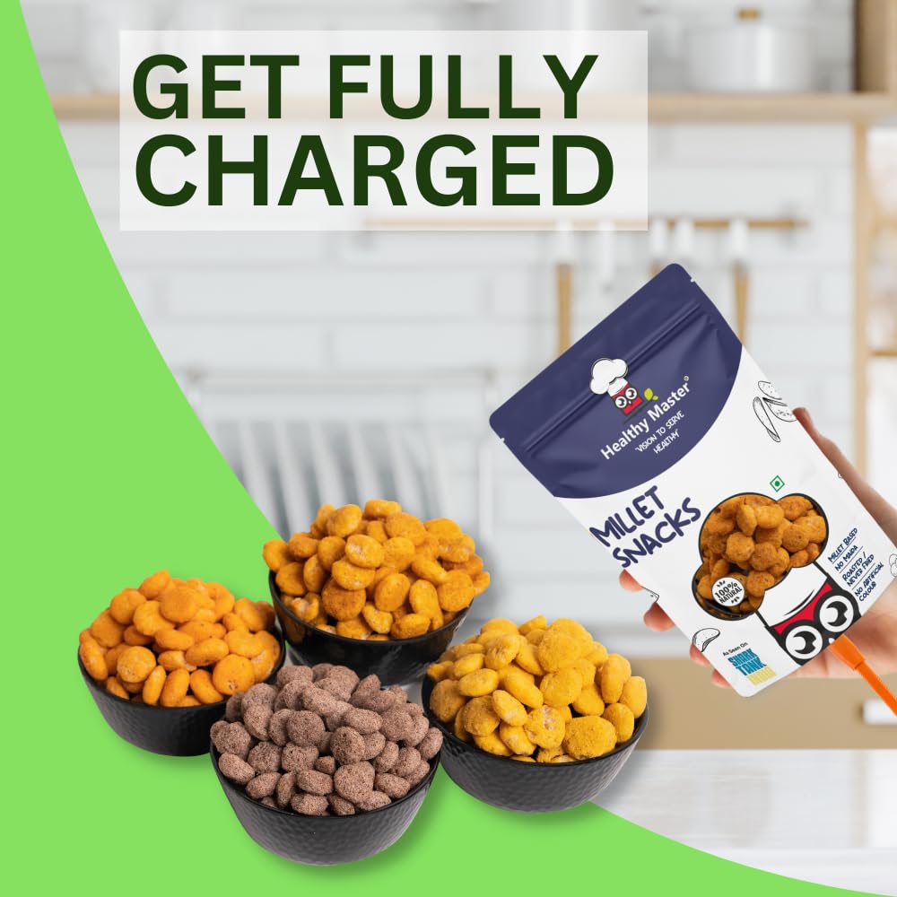Healthy Master Millet Balls Combo (Ragi, Cheesy Oregano, Peri Peri And Cheddar Cheese Balls), 100 gm Each - Pack of 4