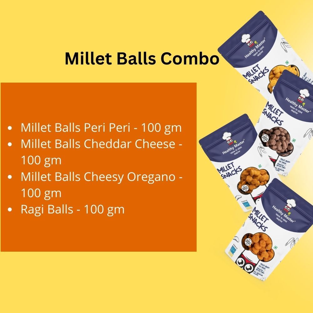 Healthy Master Millet Balls Combo (Periperi Ball, Chessey Origeno, Ragi Ball, Chedder Chesse Ball), 100 gm Each - Pack of 4