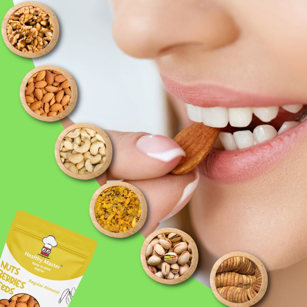 Healthy Master Dry Fruit Combo (Banyan GRP Cashew Med 200 gm, Regular Almond 200 gm, Afghanie Anjeer 250 gm, California Pista 200 gm, Walnut Giri 250 gm, Indian Gold Kismis, 200 gm) - Pack of 6