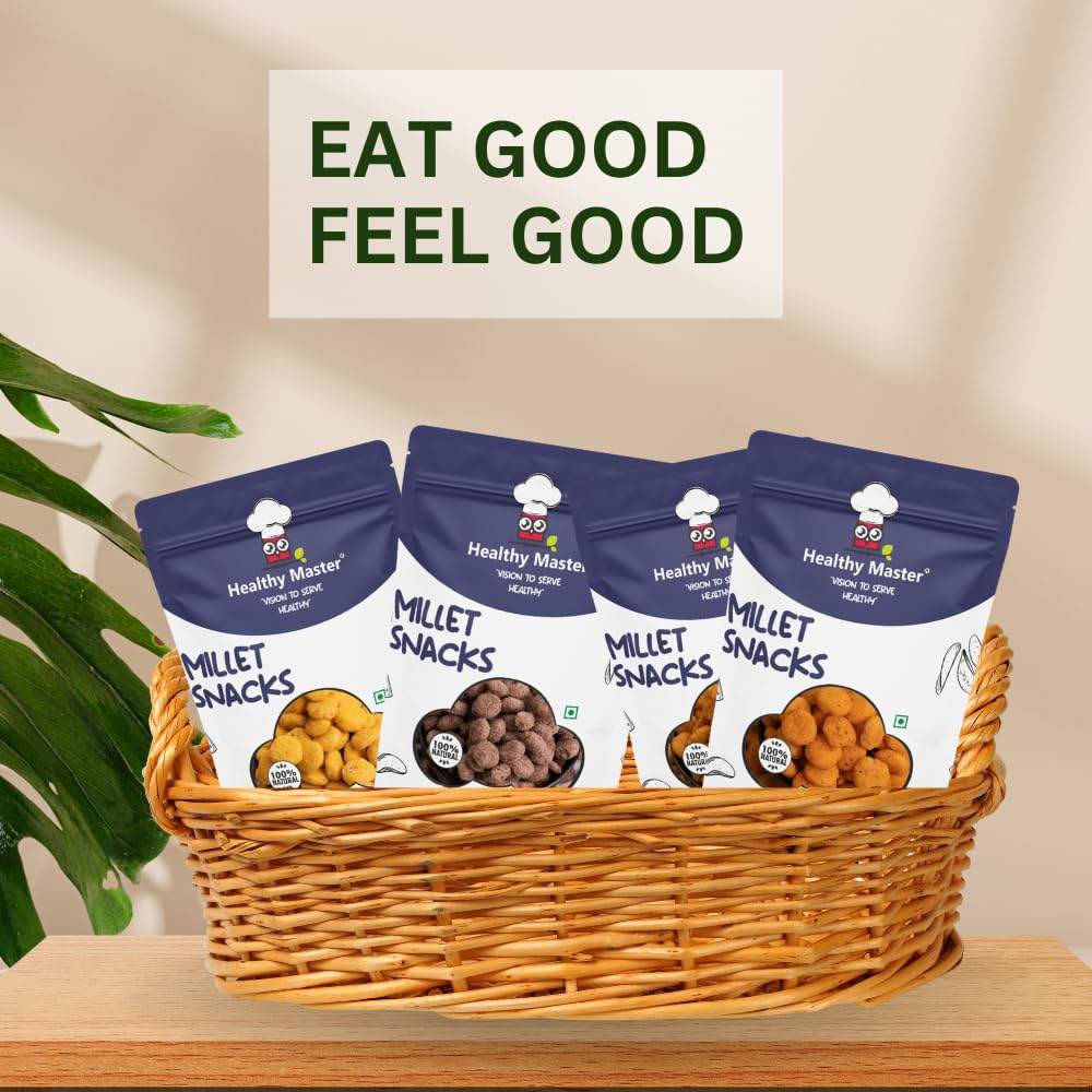 Healthy Master Millet Balls Combo (Ragi, Cheesy Oregano, Peri Peri And Cheddar Cheese Balls), 100 gm Each - Pack of 4