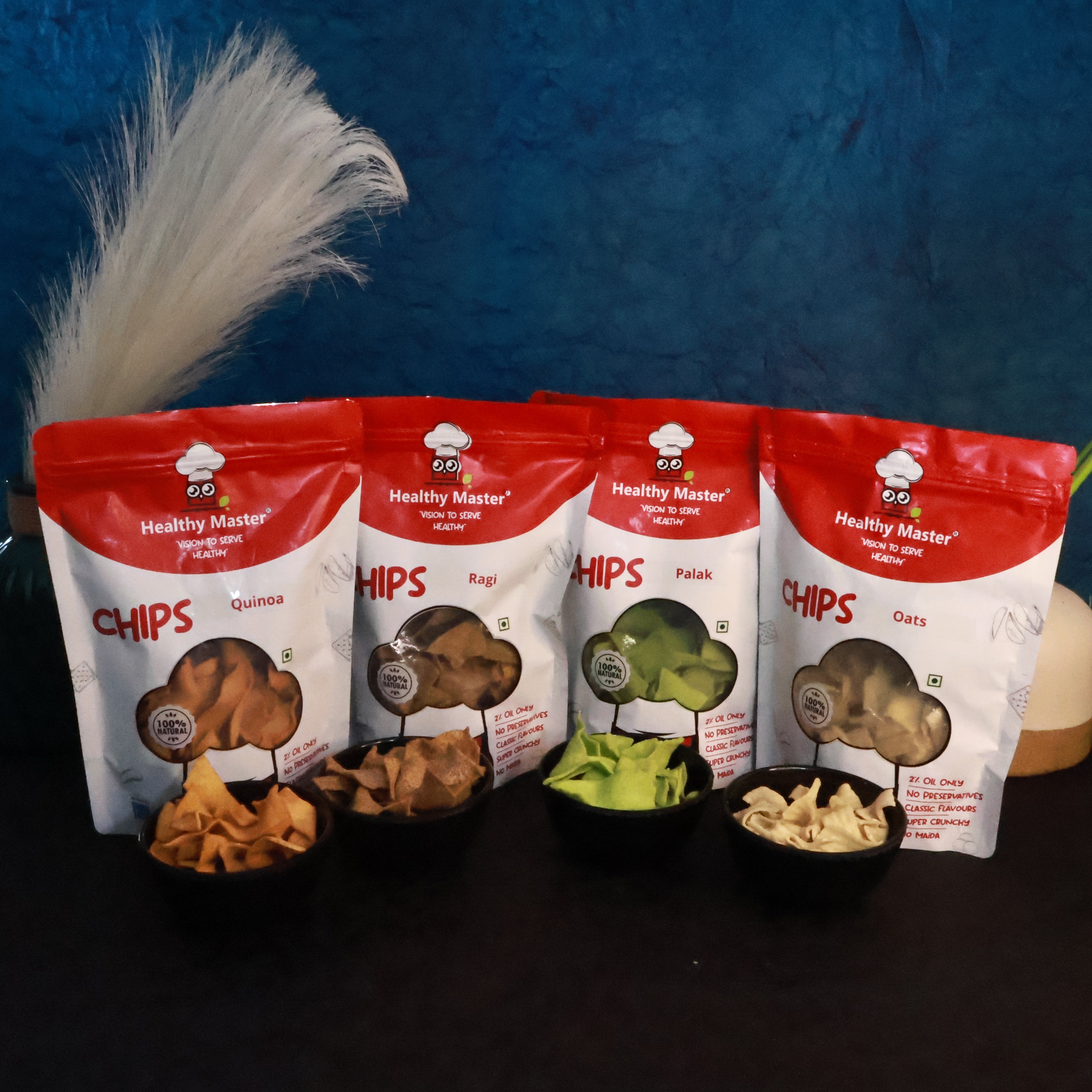 Healthy Master Baked Chips Best For Gift Combo (Ragi Chips, Quinoa Chips, Oats Chips, Palak Chips), 100 gm Each - Pack of 4