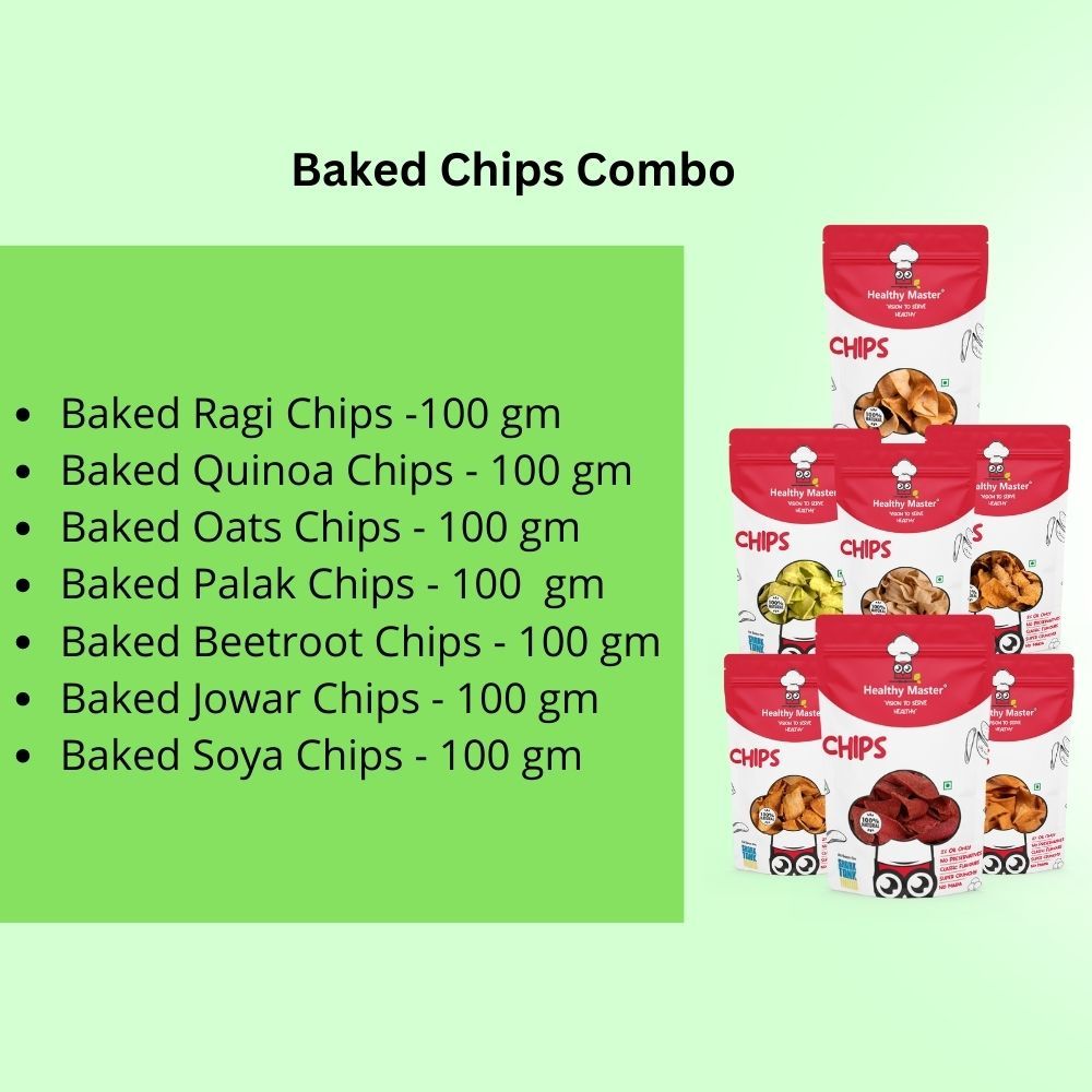 Healthy Master Baked Chips Combo (Ragi Chips, Quinoa Chips, Oats Chips, Palak Chips, Beetroot Chips, Jowar, Soya Chips), 100 gm Each - Pack of 7