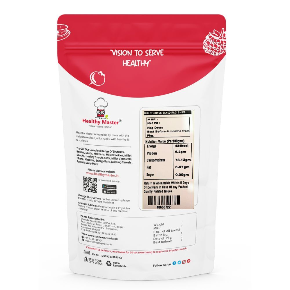 Healthy Master Baked Ragi Chips With All Natural Ingredients High In Fibre, 200 gm Each - Pack of 2