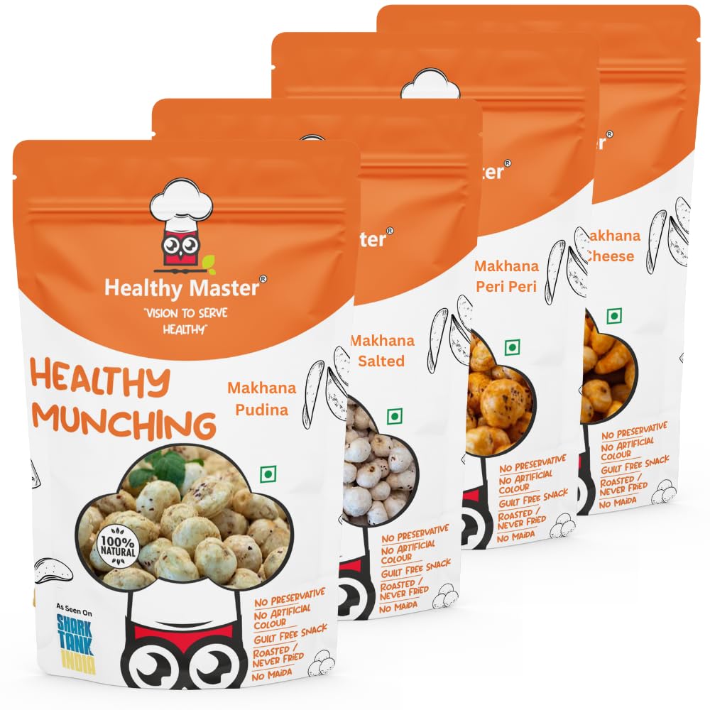 Healthy Master Assorted Pack Super Healthy Makhana (Pudina, Salted, Peri Peri, Cheese), 120 gm Each - Pack of 4