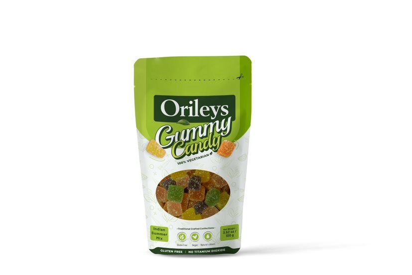 Orileys Vegan Jelly Gummy Candy - Indian Summer Mix Flavour Cubes, 100 gm