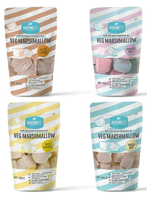 Marshmelts 4 Exciting Flavors - Vanilla Mist, Assorted Fruit, Salted Caramel, Cheese Pineapple, 100 gm - Pack of 4