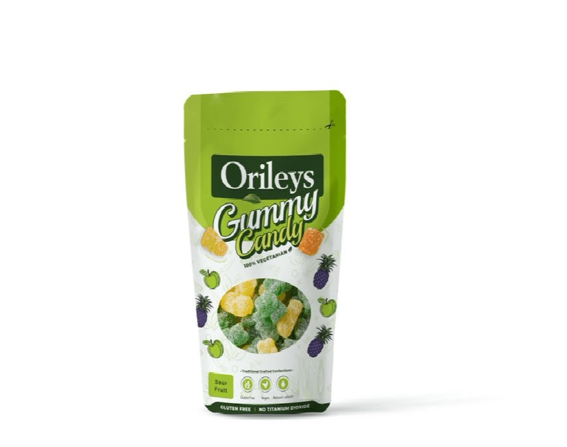 Orileys Vegan Jelly Gummy Candy - Sour fruits Flavour Cubes, 250 gm