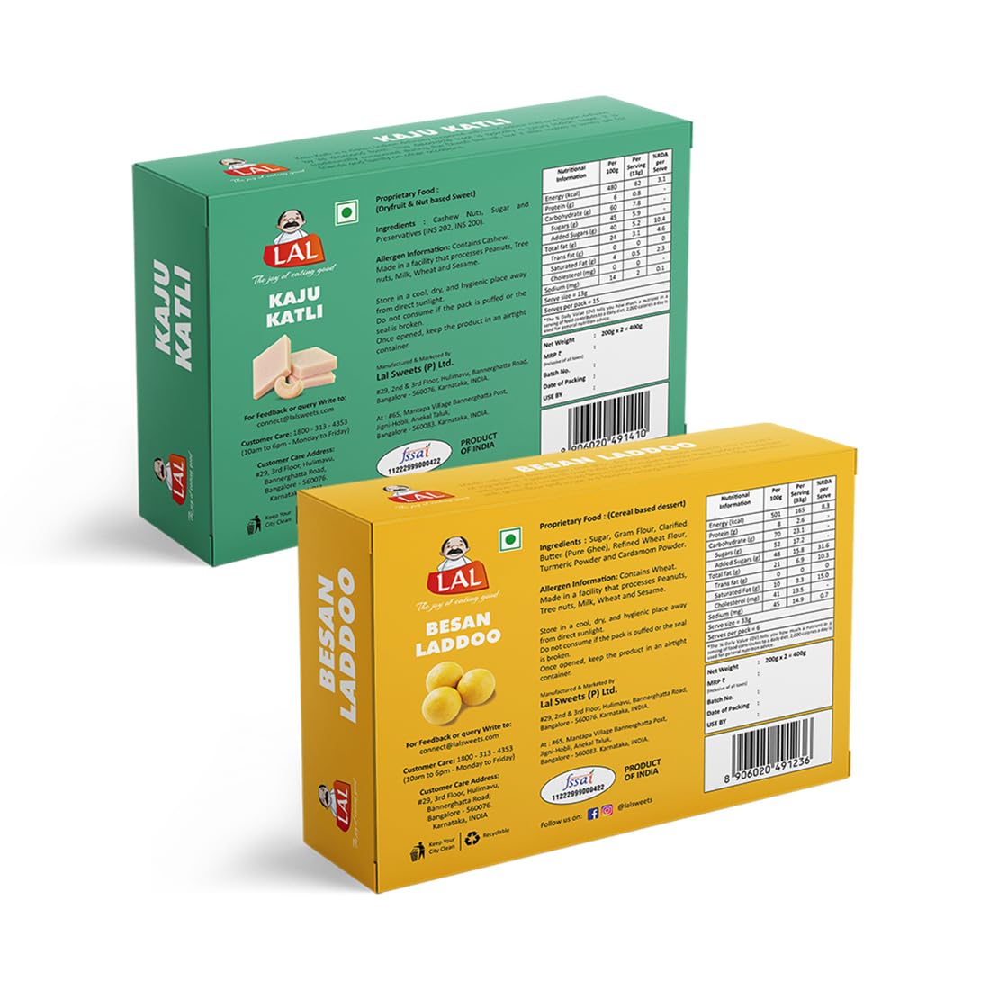 Lal Sweets  Kaju Katli Premium & Besan Laddoo Premium, 400 gm Each - Combo Pack