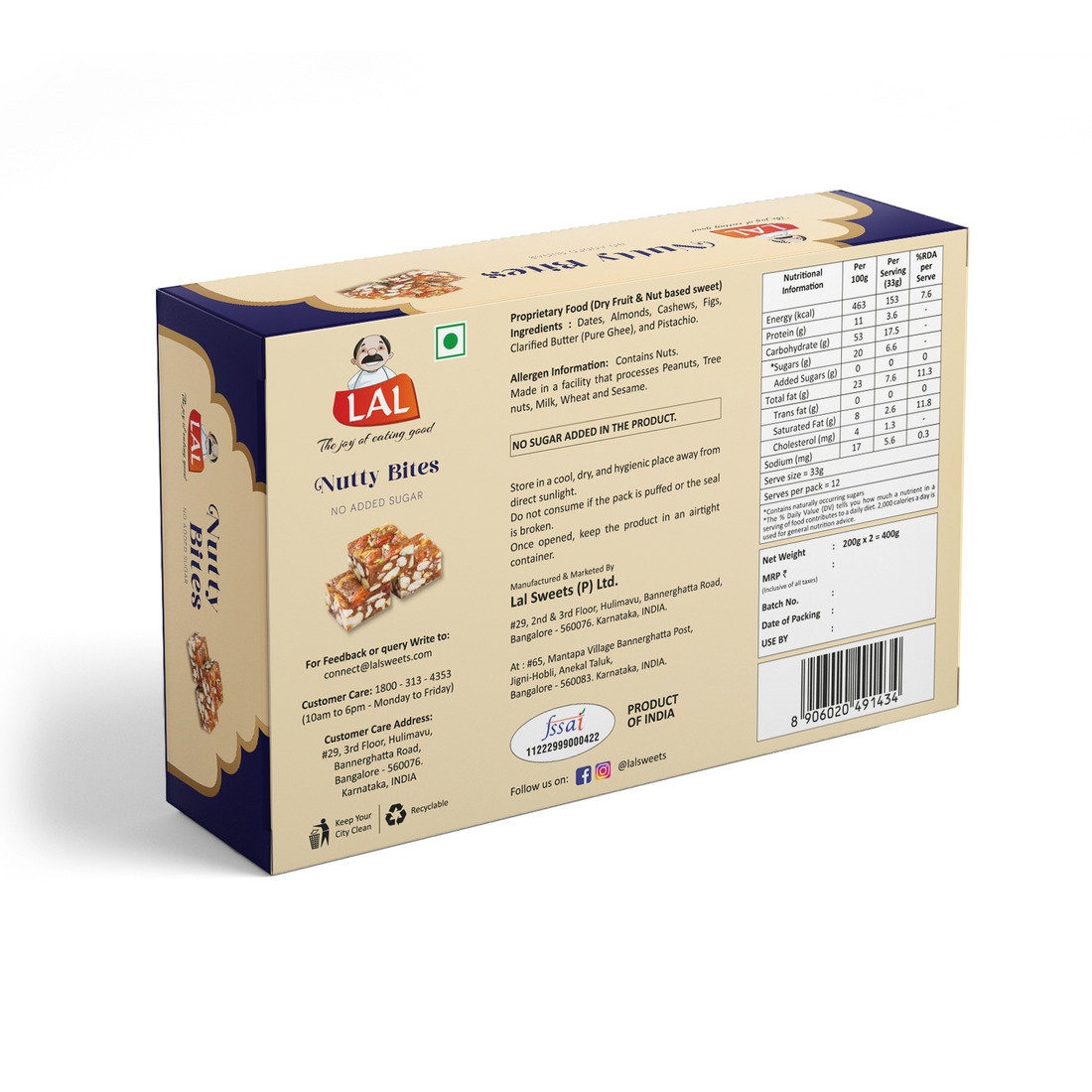 Lal Sweets Sugarless Nutty Bites, 400 gm