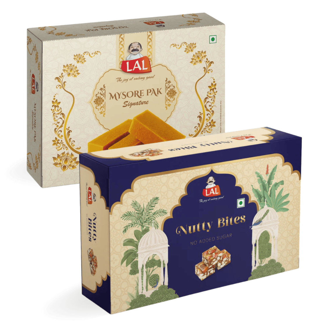 Lal Sweets  Mysore Pak Signature & Sugarless Nutty Bites, 400 gm Each - Combo Pack