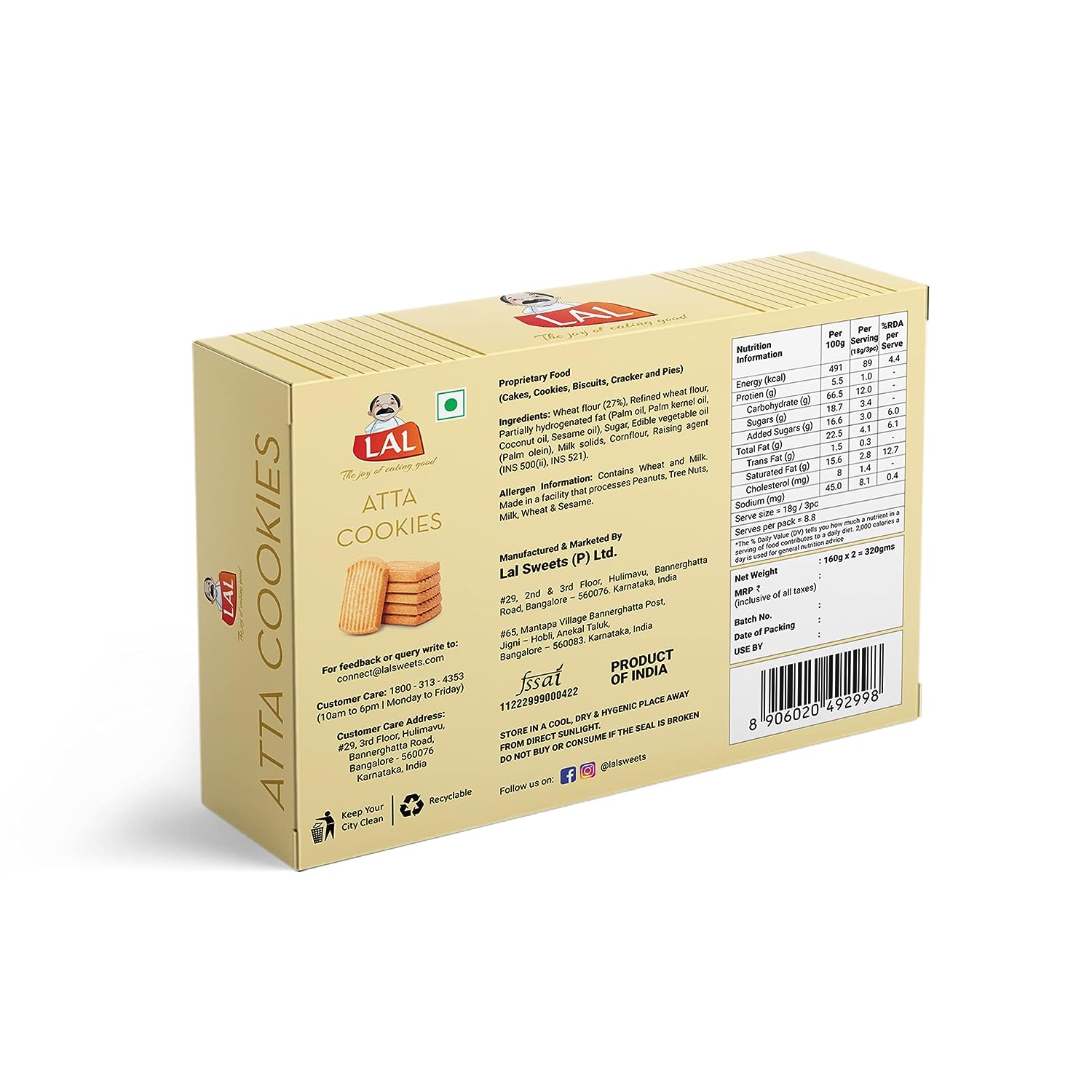 Lal Sweets Atta Cookies, 400 gm
