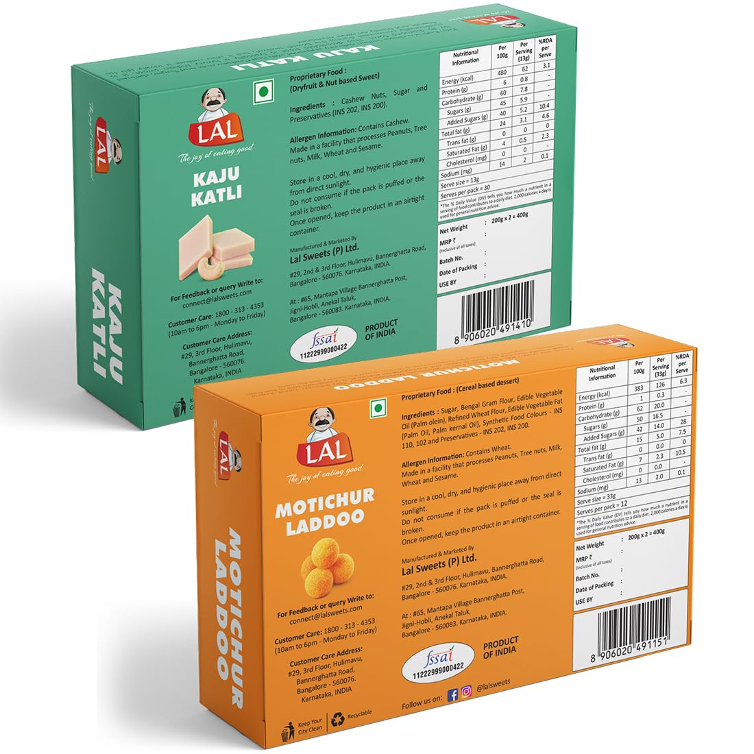 Lal sweets  Kaju Katli & Motichur Laddoo, 400 gm Each - Combo Pack