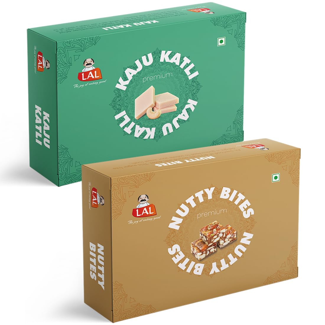 Lal Sweets  Kaju Katli & Sugarless Nutty Bites, 400 gm Each - Combo Pack