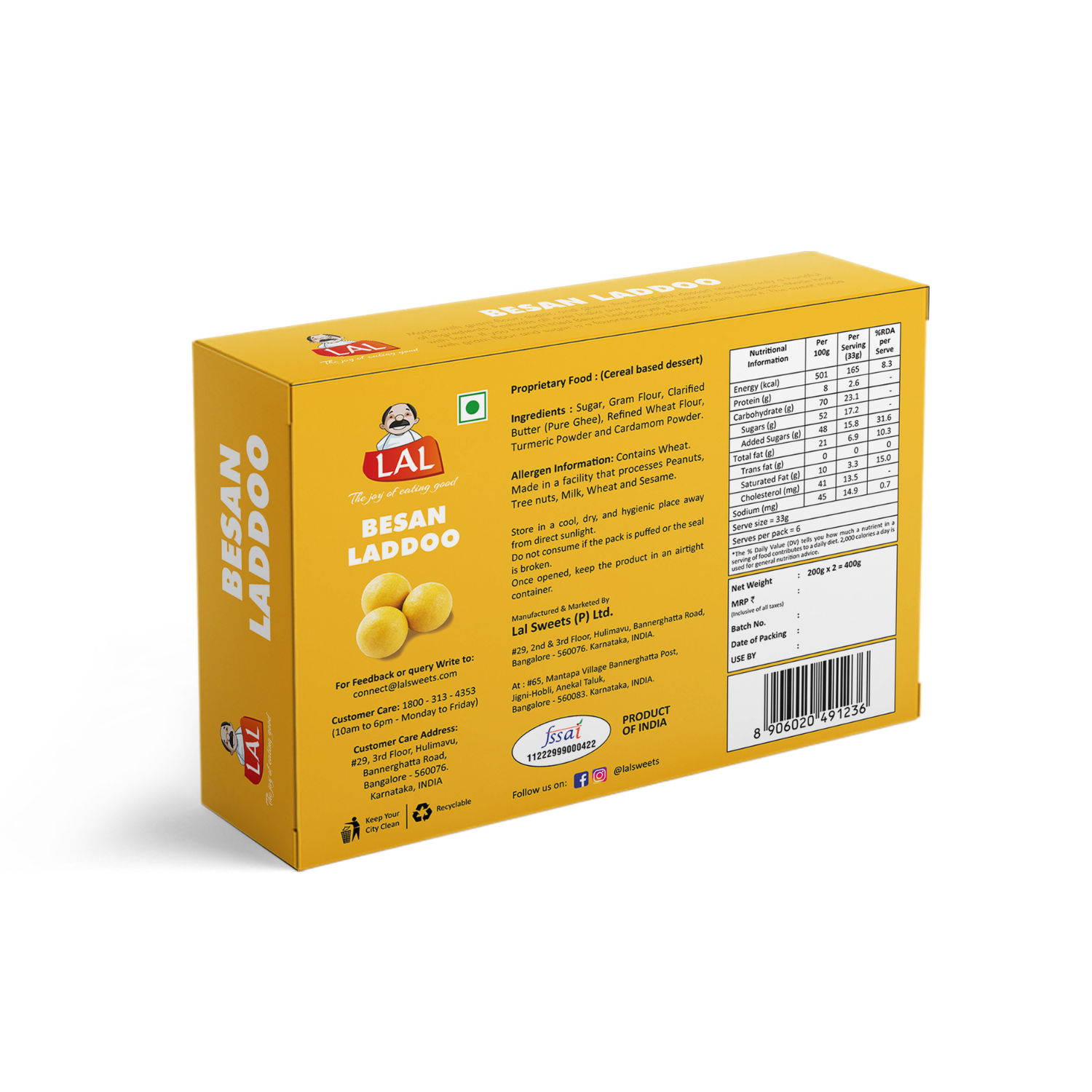 Lal Sweets Besan Laddoo Premium, 400 gm