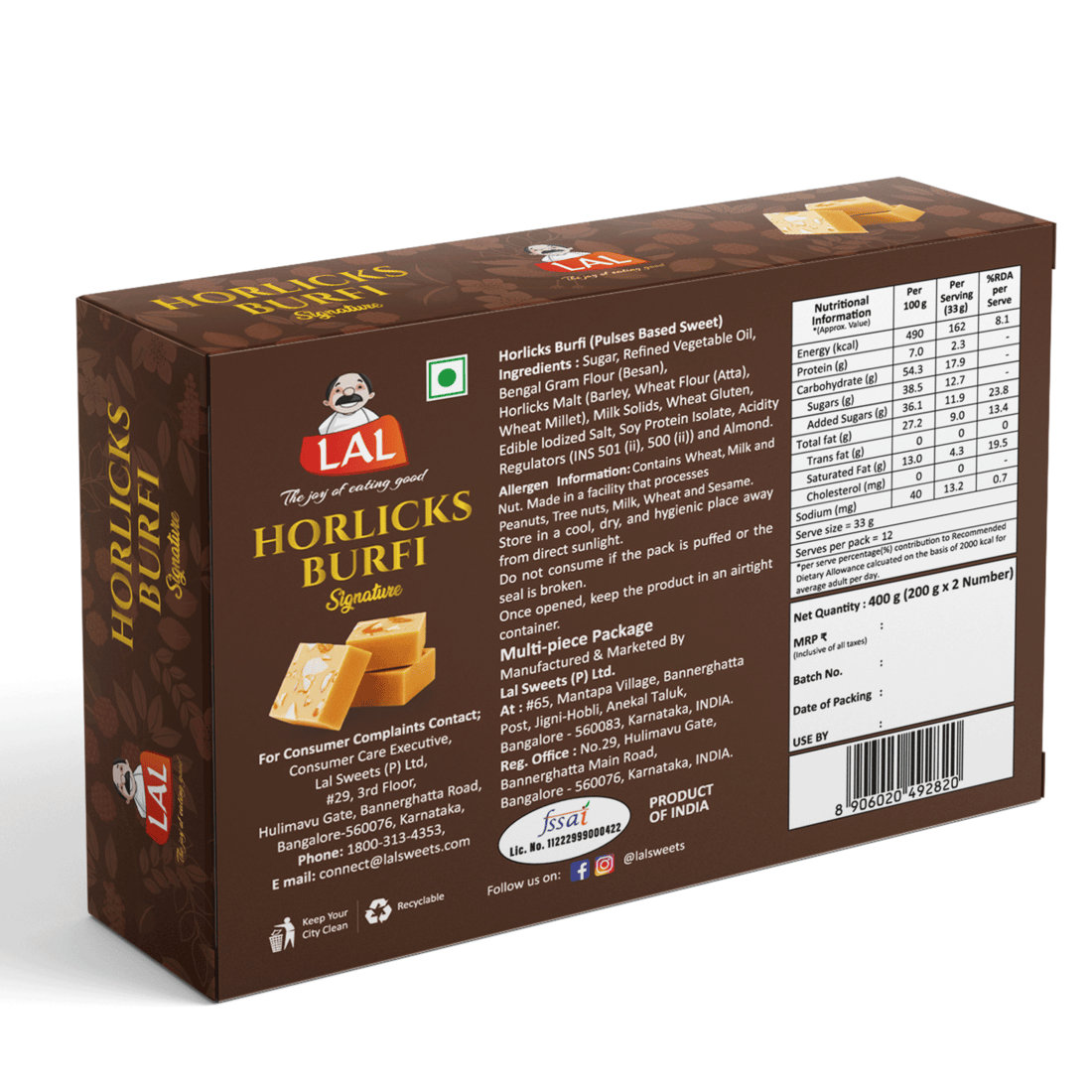 Lal Sweets Horlicks Burfi, 400 gm