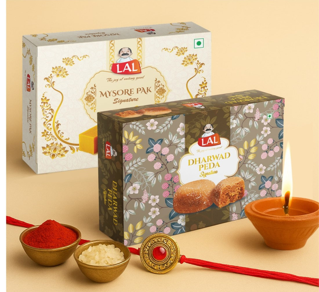 Lal Sweets  Mysore Pak Signature & Dharwad Peda, 400 gm Each - Combo Pack
