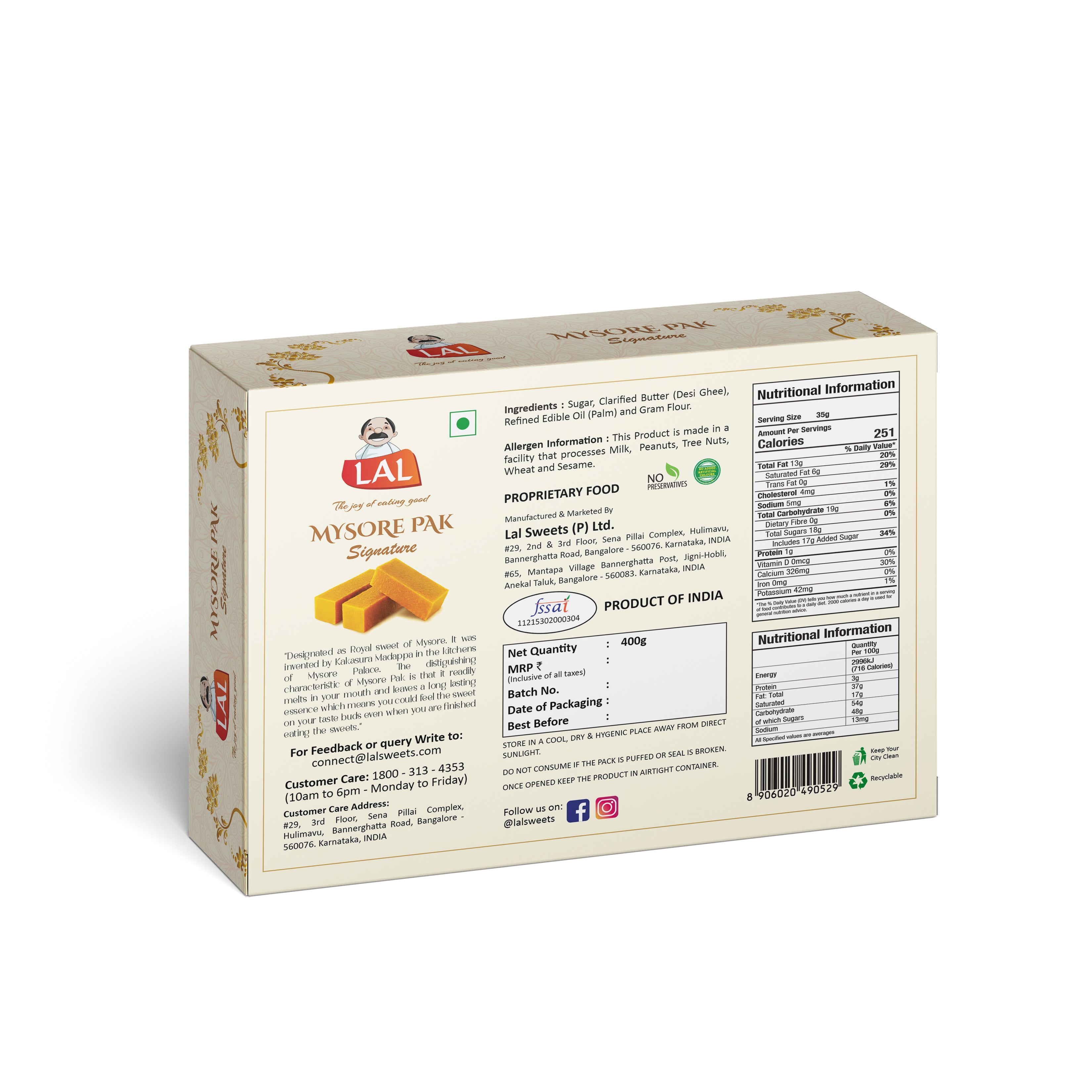Lal Sweets Mysore Pak Signature, 200 gm - Pack of 2
