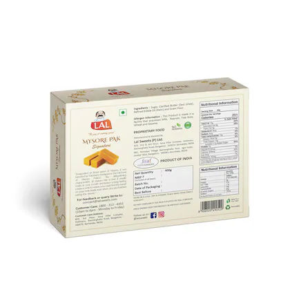 Lal Sweets Mysore Pak Signature, 400 gm - Pack of 2