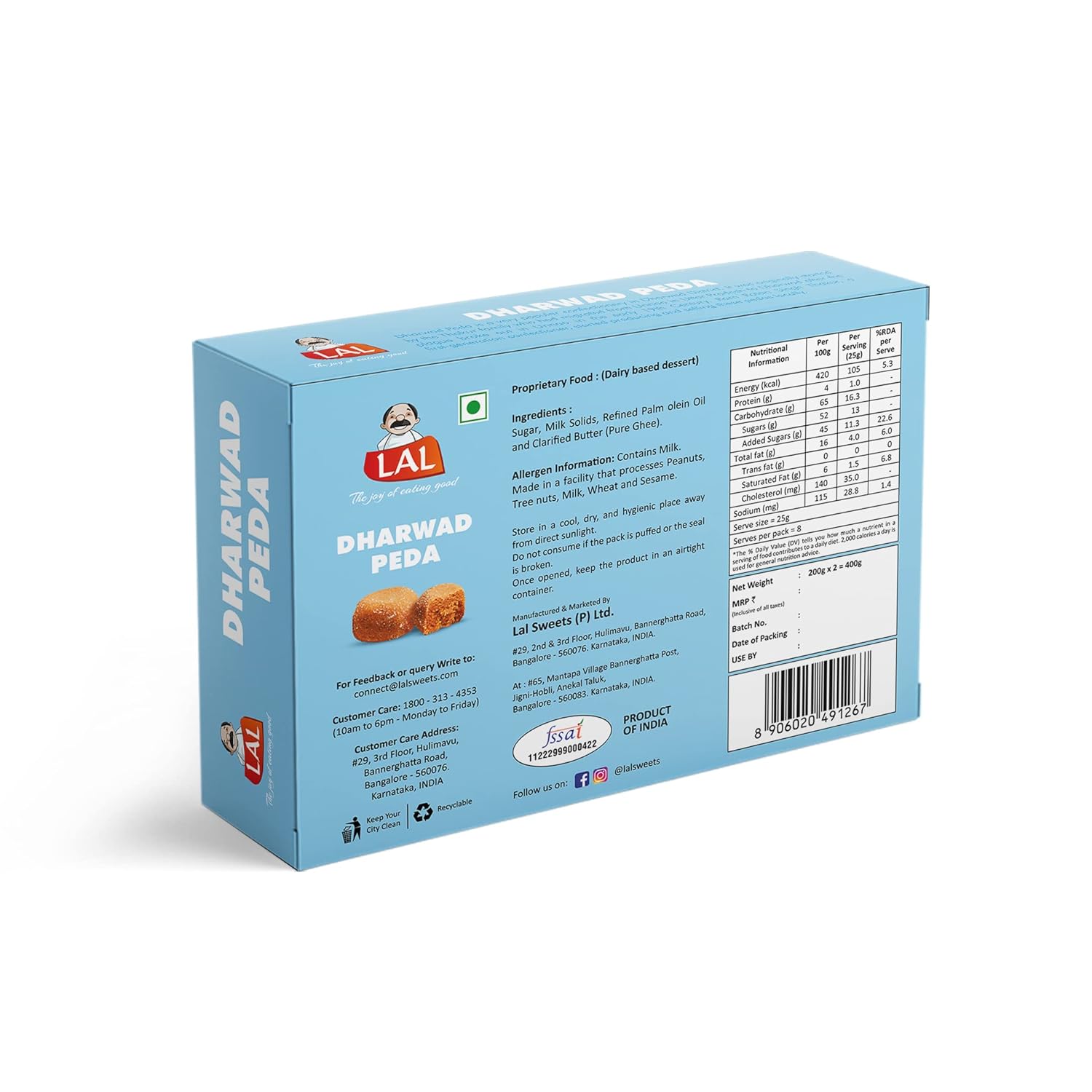 Lal Sweets  Dharwad Peda, 400 gm & Baklava 2-In-1, 500 gm - Combo Pack