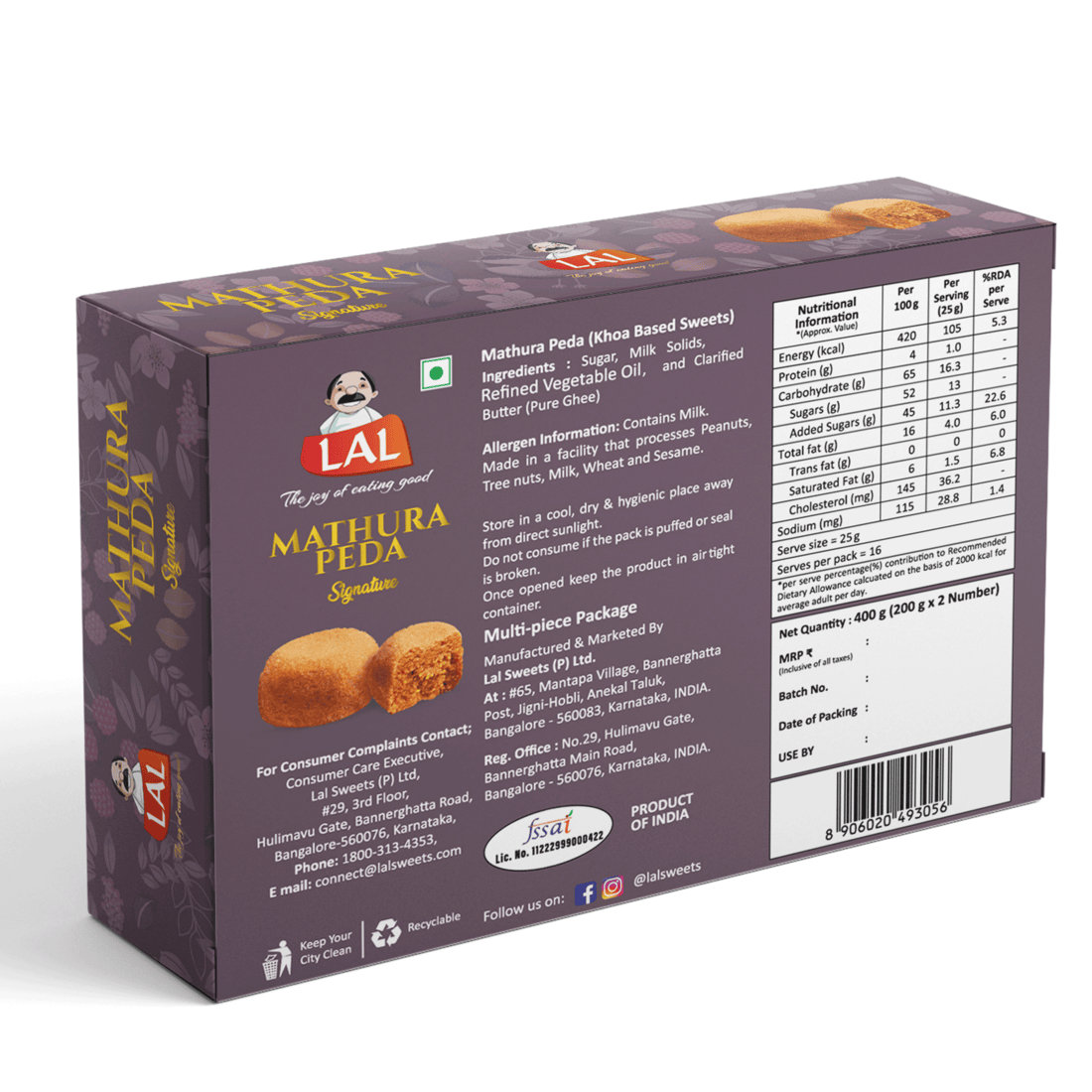 Lal Sweets Mathura Peda, 400 gm