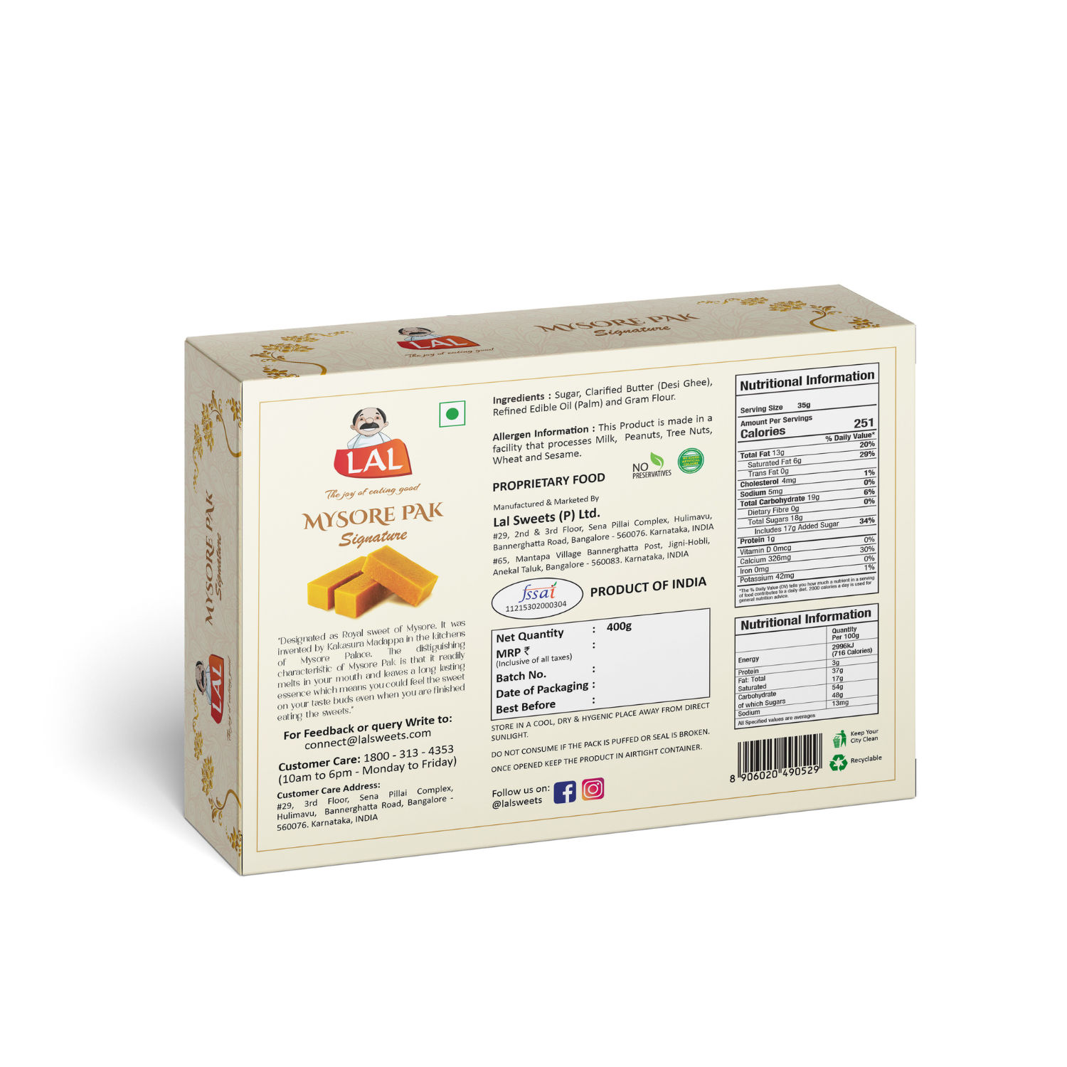 Lal Sweets Mysore Pak Signature, 400 gm