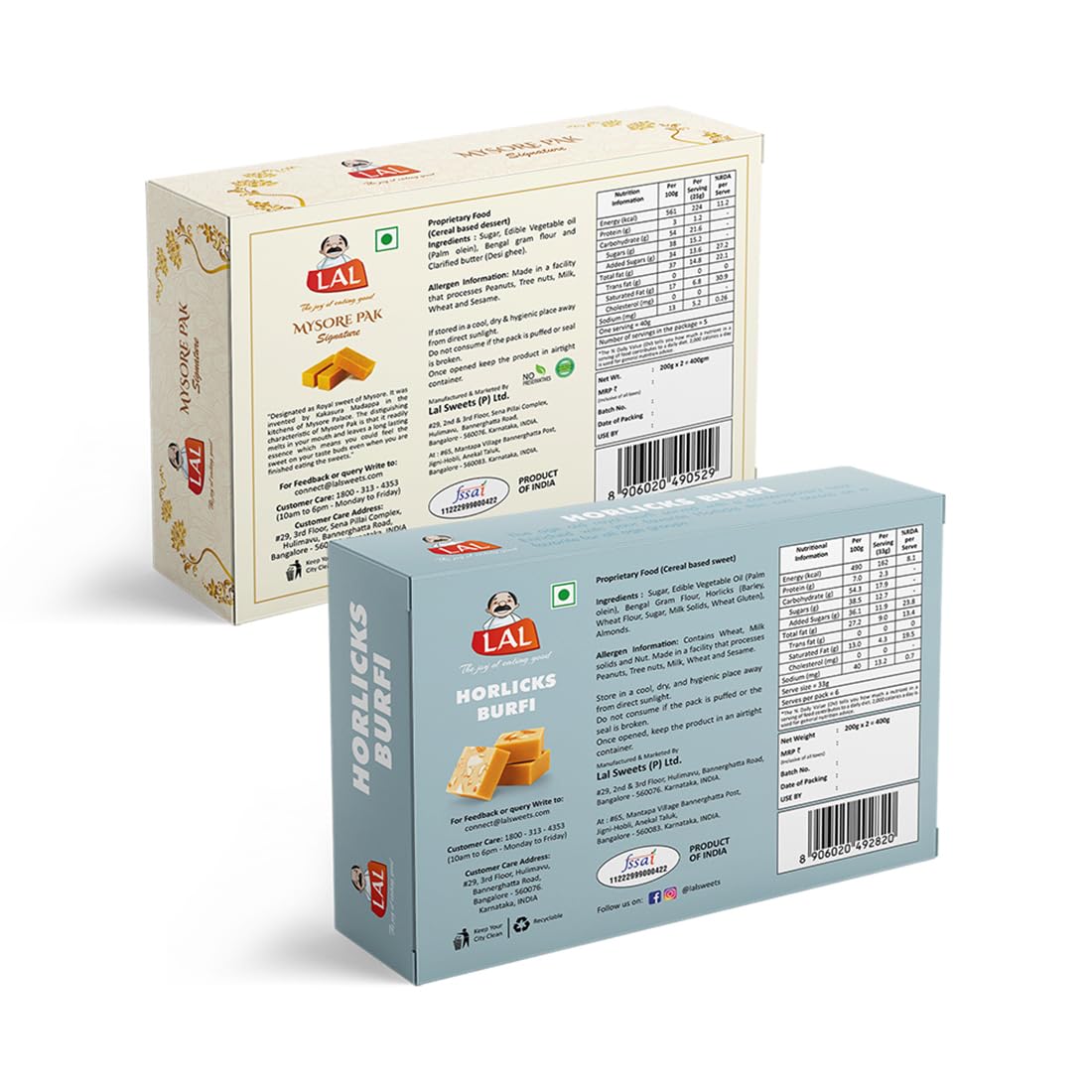 Lal Sweets  Mysore Pak & Horlicks Burfi, 400 gm Each - Combo Pack