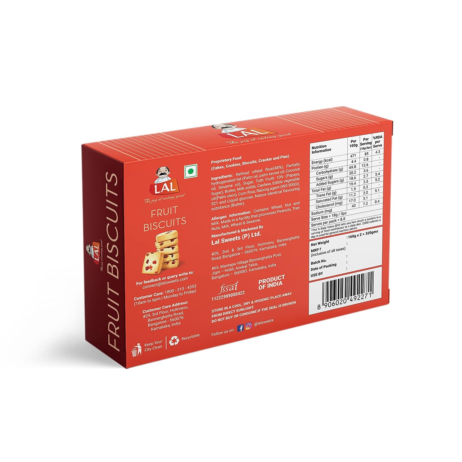 Lal Sweets Fruit Cookies, 400 gm