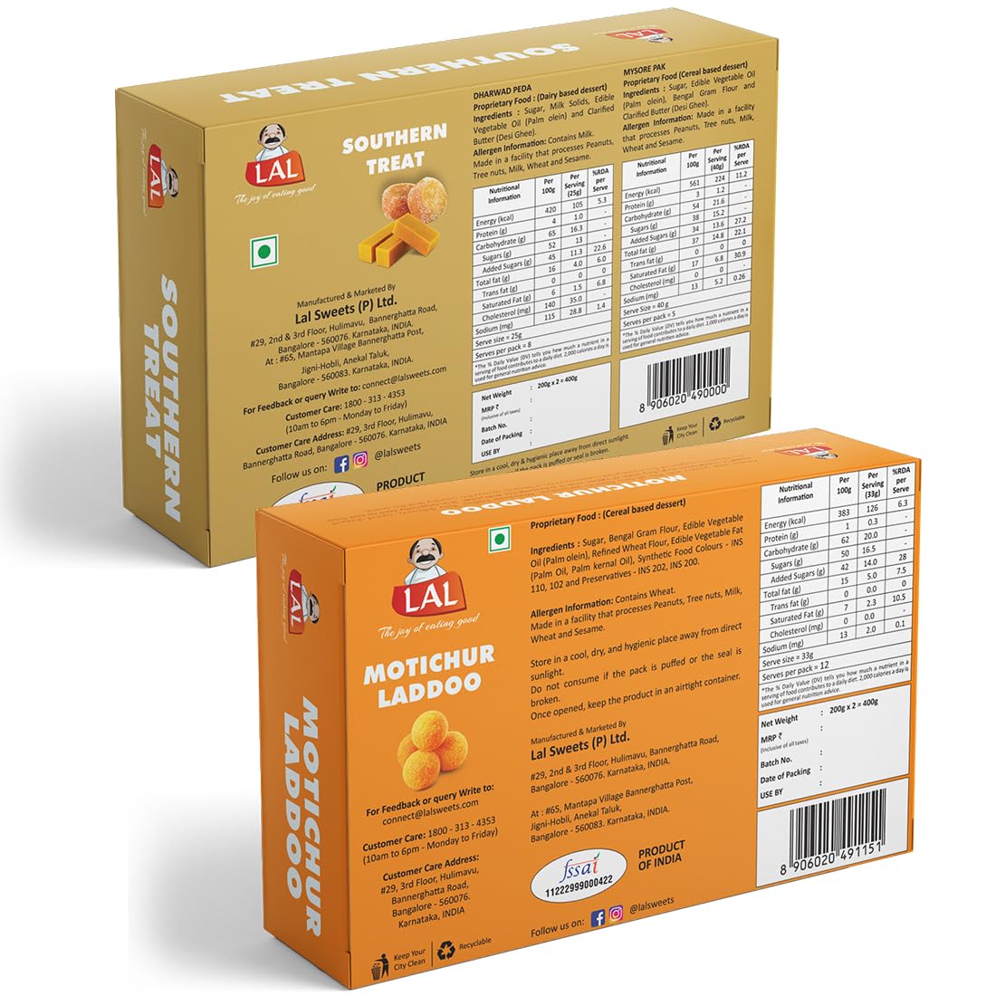 Lal Sweets  Southern Treat & Motichur Laddoo, 400 gm Each - Combo Pack