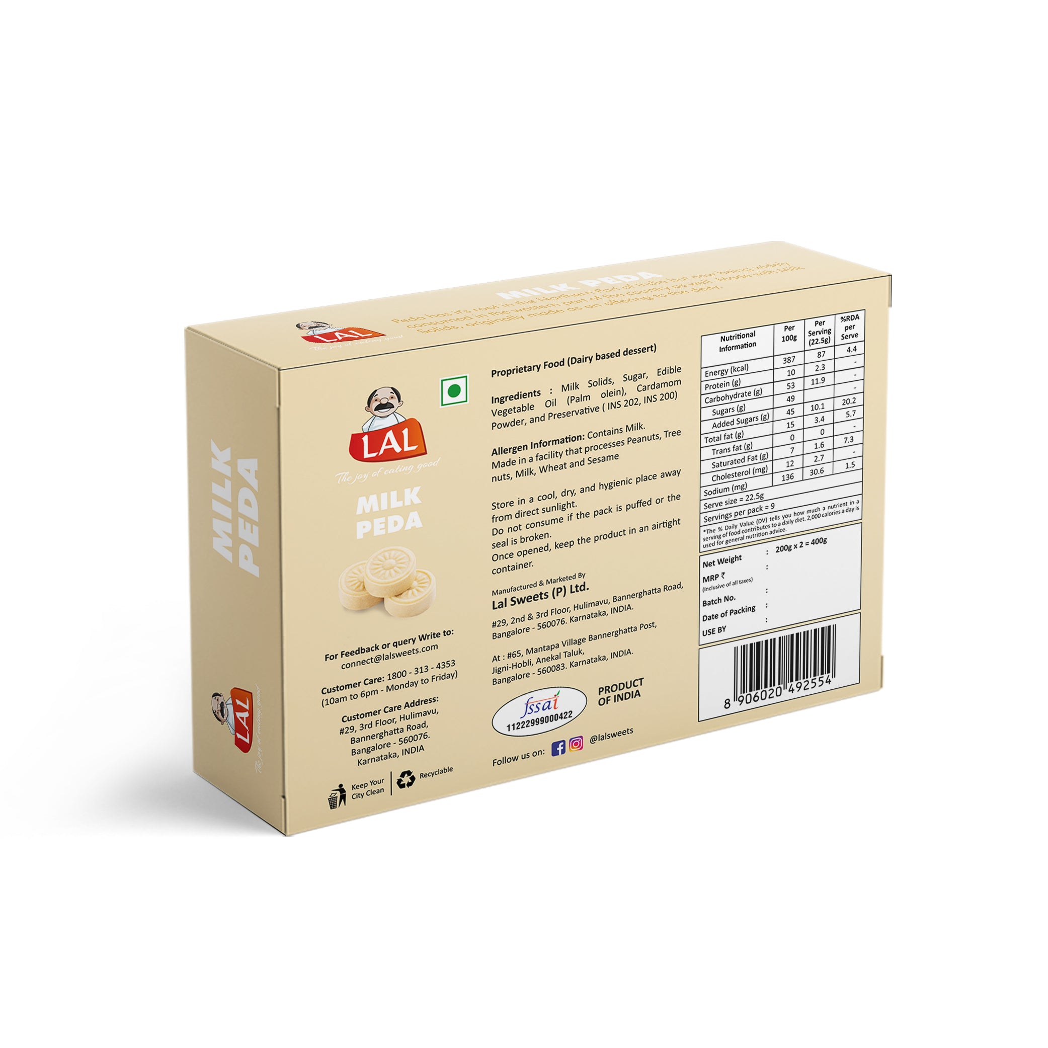 Lal Sweets Milk Peda, 400 gm
