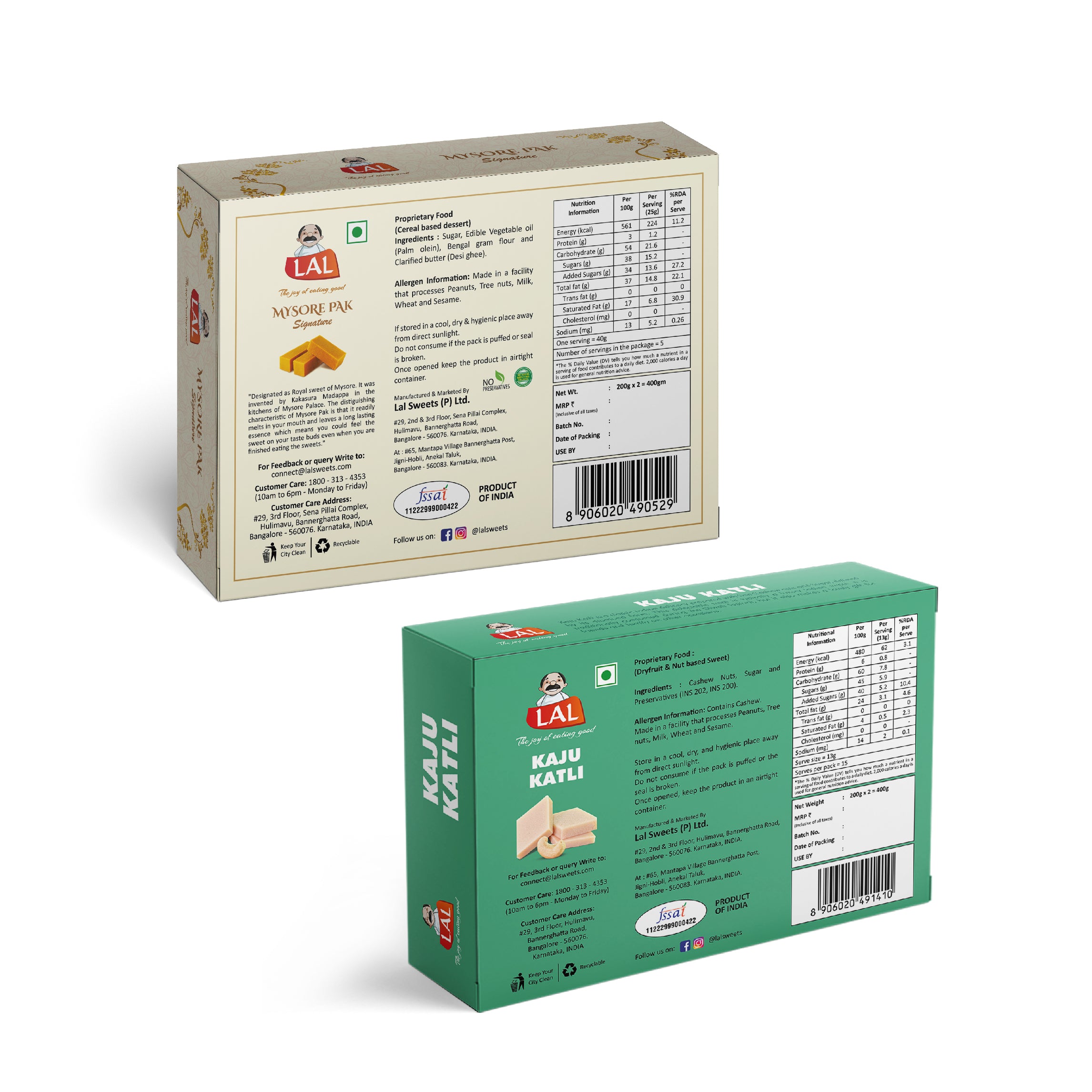 Lal Sweets  Mysore Pak Signature & Kaju Katli, 400 gm Each - Combo Pack