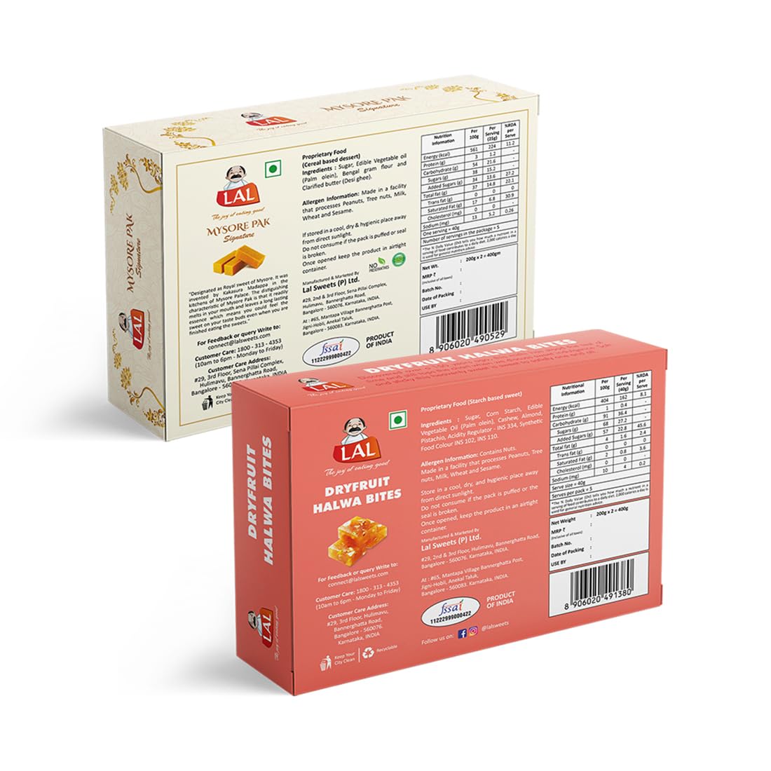 Lal Sweets  Mysore Pak & Dryfruits Halwa Bites 400 gm Each - Combo Pack
