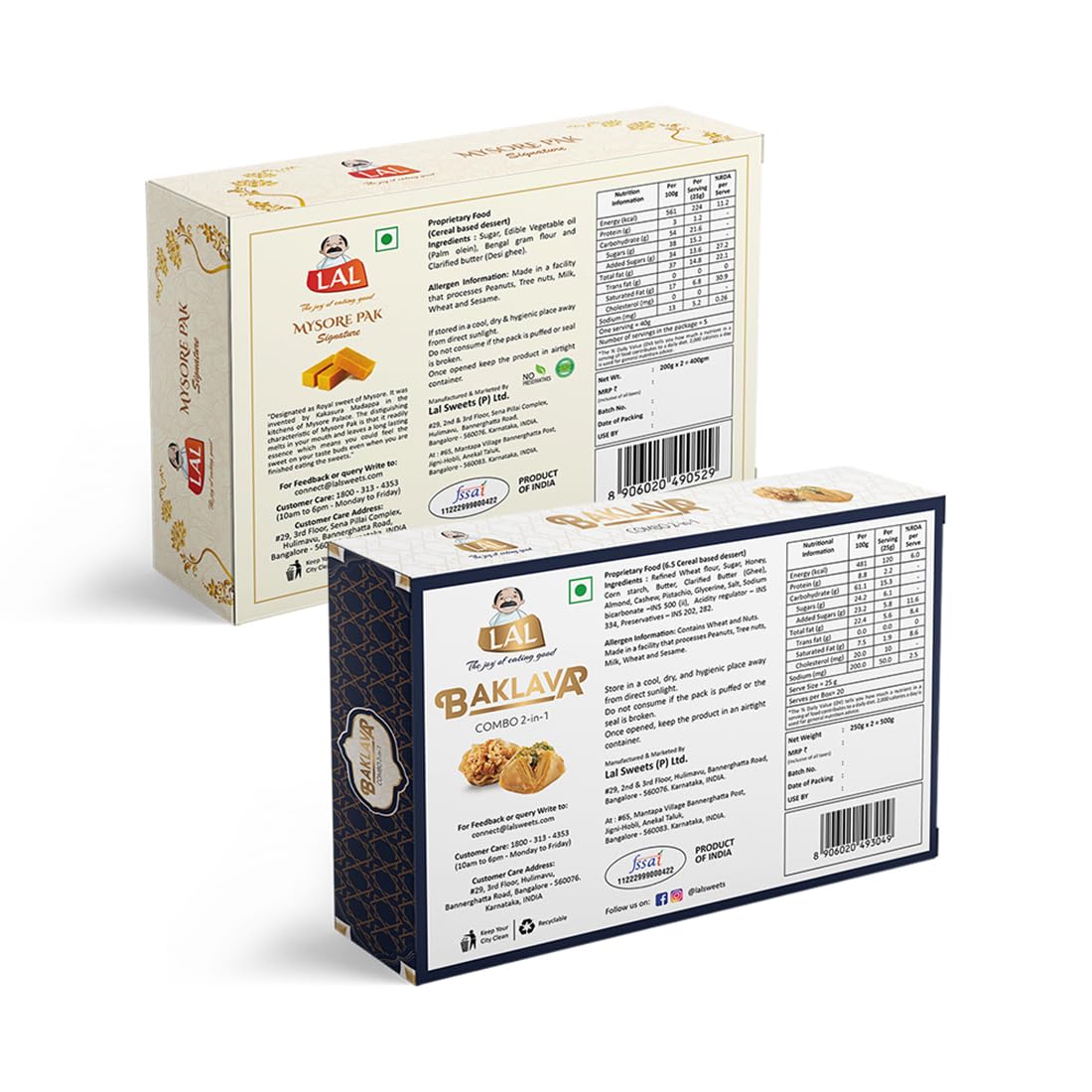 Lal sweets  Mysore Pak, 400 gm & Baklava 2-In-1, 500 gm - Combo Pack