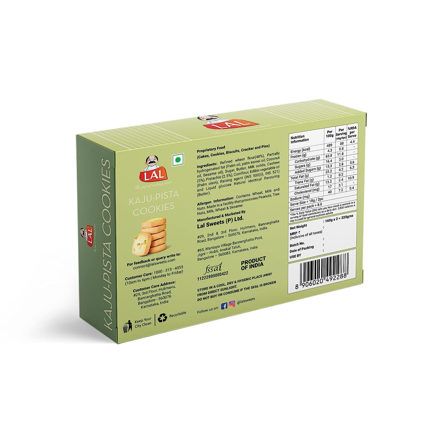 Lal Sweets Kaju Pista Cookies, 400 gm