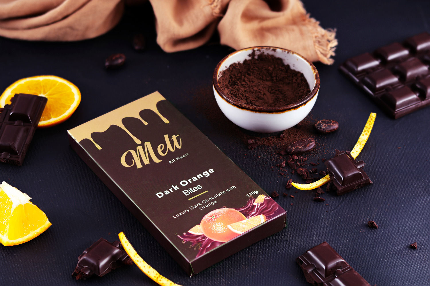 Dark Orange Bites - Chocolate Bar, 70 gm | Melt Chocolates