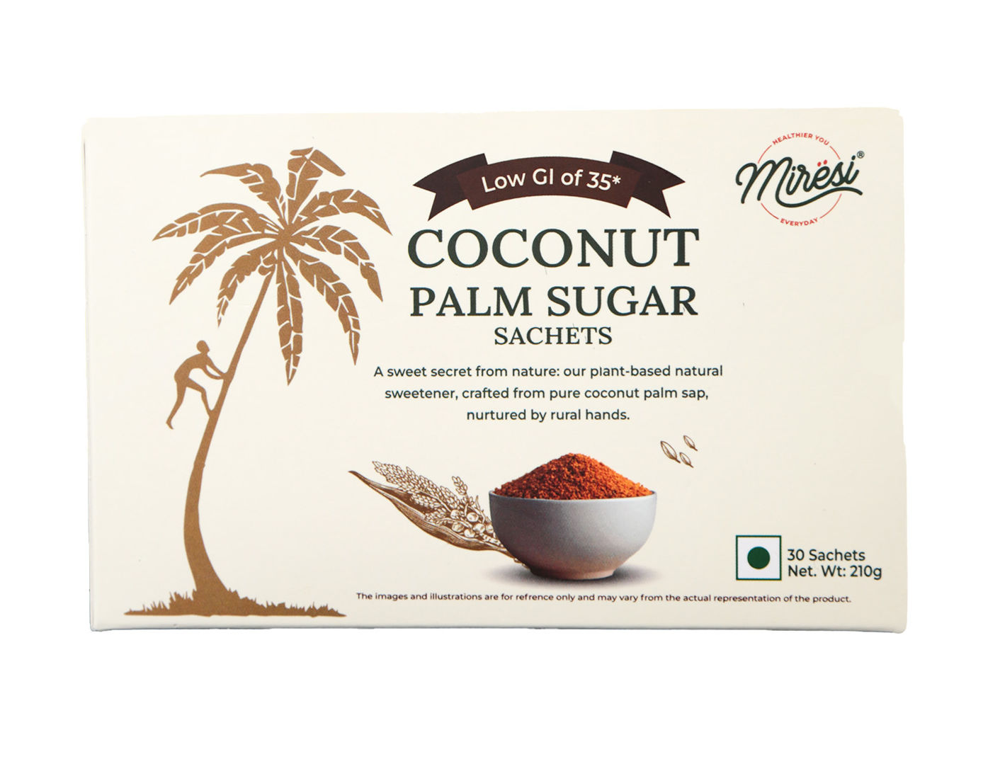 Miresi Natural & Organic Coconut Palm Sugar - 100% Pure, Unrefined, Traditional Sweetener, Sugar Alternative, No Preservatives, 210 gm