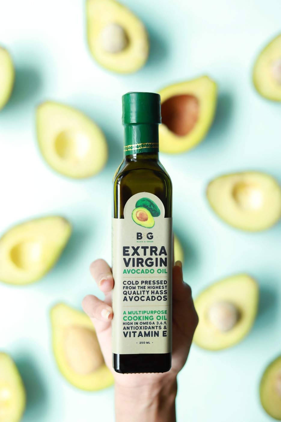 Black & Green Extra Virgin Cold Press Avocado Cooking Oil Bottle, 100 ml