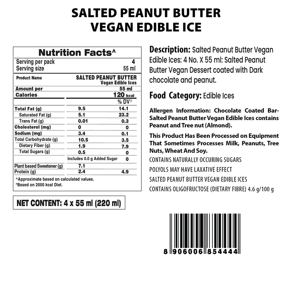 The Brooklyn Creamery Plant-Based Chocolate & Salted Peanut Butter Ice Cream Bar, 55 ml Each - Pack of, 4